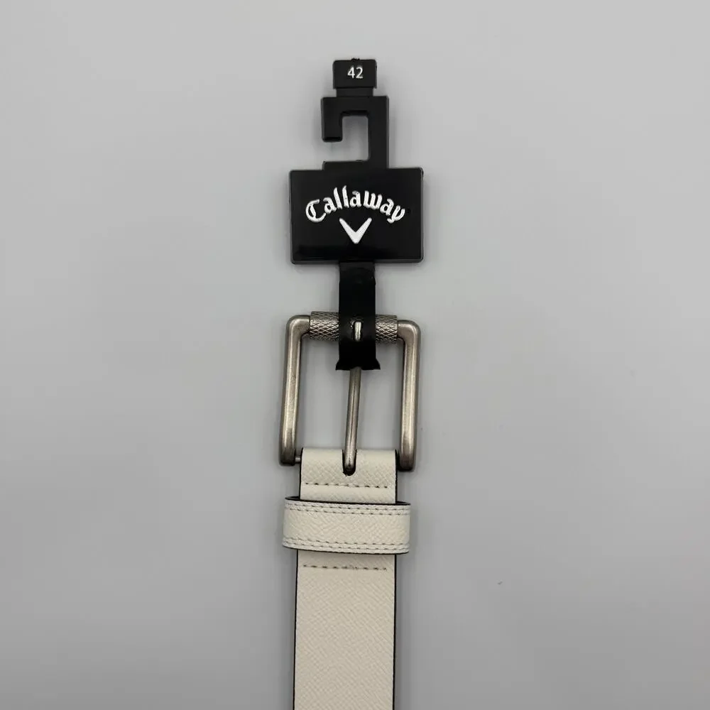 Callaway Golf Belt Mens Size 42 White Textured Faux Leather Silver Buckle NWT